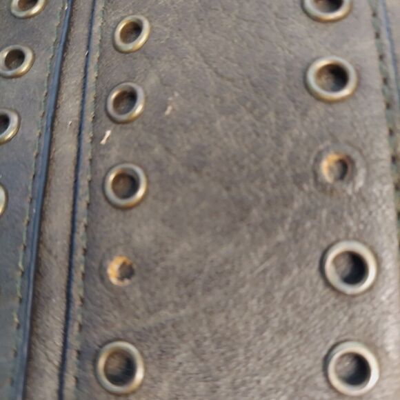 Borsani Moss Green Large Tote Handbag Crossbody Rivets Defects - Picture 4 of 12